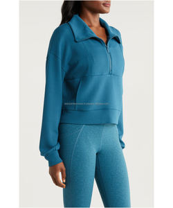 Sudadera con media cremallera de alta calidad para mujer, transpirable, con Panel sólido, Pettren, bolsillo frontal de trabajo para Fitness y correr - Product Image 2