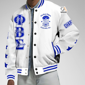 Veste de baseball vintage personnalisée pour homme, style long, lettre Phi Beta Sigma, chaîne varsity, broderie en chenille, cuir pour l'hiver - Product Image 4