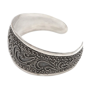 Bracelet manchette en argent sterling fait à la main Design minimaliste Bijoux de mode pour elle Bijoux en gros - Product Image 2