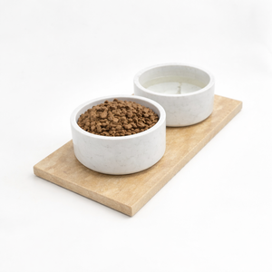 Ensemble de bols de nourriture pour chiens et chats en travertin beige tendance et luxueux avec base solide, bol de nourriture et d'eau de luxe pour animaux de compagnie pour la maison - Product Image 2