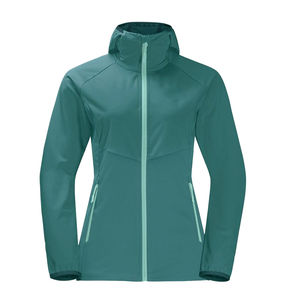 Women's Hooded Winter Softshell Outdoor Sports Waterproof Jacket with Logo <b>Zipper</b> Closure and Solid Pattern - Product Image 2