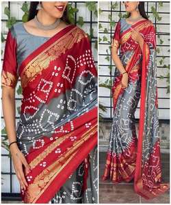 Bandhej imprimé avec saree en feuille d'or, vêtements ethniques au prix le plus bas, vente en gros - Product Image 5