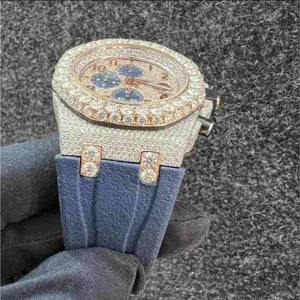 Reloj de Pulsera de Lujo Personalizado para Hombre, Diseño de Esqueleto en Acero Inoxidable, Diamantes Cultivados en Laboratorio, Estilo Hip Hop, Correa de Goma Negra con Fecha - Product Image 2