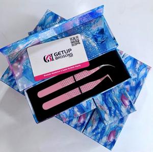 High Quality GETUP BROSONS IMPEX Eyelash Extension Tweezers <b>Pink</b> Powder Coated Stainless Steel Silver Tip Beauty <b>Tool</b> - Product Image 3