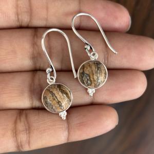 Pendientes de Plata de Ley 925 con Piedra de Jaspe de Diseño Pequeño, Forma Redonda, Regalo Elegante para Mujer - Product Image 4