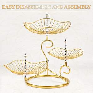 Cuenco de cesta de frutas de Metal de 3 niveles de calidad lujosa con varilla paralela, artículo de vajilla de diseño líder hecho a mano a la venta - Product Image 3