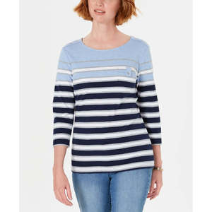 Top in maglia a righe con tasche Serena da donna di Karen Scott, blu - Disponibile nelle taglie Petite e Medium - Product Image 1