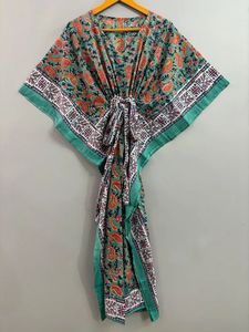 Haute qualité Orange Paisley imprimer Caftan parole longueur Maxi Kimono Robe décontracté numérique fleur bloc imprimé longue plage couverture - Product Image 4