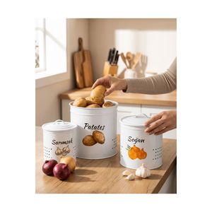 Cubo de Almacenamiento de Metal Blanco de 3 Niveles para Papas, Cebollas y Ajos con Tapa Metálica (Blanco/Blanco) - Product Image 3