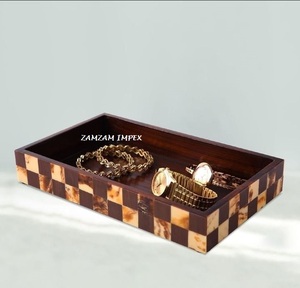 Bandeja de tocador con incrustaciones de hueso hechas a mano, bandeja organizadora rectangular decorativa para baño, tocador y almacenamiento de maquillaje - Product Image 4