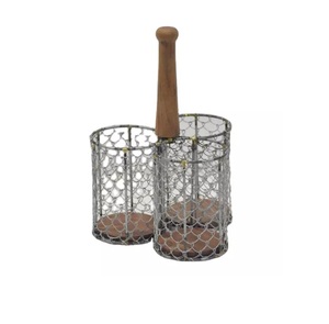 Pot galvanisé Lot de trois nouveaux pots galvanisés avec plateau Nouveau support en métal pour accessoires de cuisine Porte-couverts en métal - Product Image 4