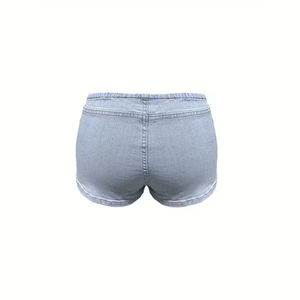 Short en jean bleu pour femme Short en jean 100% coton avec motif de détresse avec logo personnalisé - Product Image 2