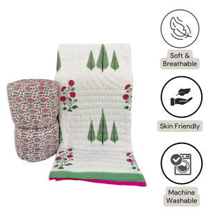 Edredón de algodón hipoalergénico 300TC con estampado de pigmento Reversible minimalista verde ciprés Rosa diseño Floral ecológico - Product Image 3