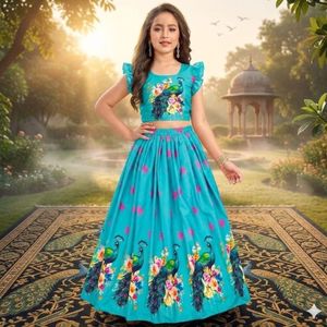 Ensemble Lehenga en twill imprimé numérique et soie chinon, entièrement cousu, prêt-à-porter, pour mariages et événements festifs, prix de gros - Product Image 3