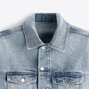 High Quality Custom Men's Casual Slim Jean Jacket Long Sleeve Vintage Blue Denim Sherpa Fabric Classic Style for Spring - Product Image 3