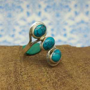 925 Sterling Silver Boho Jewelry Ring Fait à la main avec Howlite Turquoise Gemstone Fine Bohemian Ring Cadeau de Noël - Product Image 4