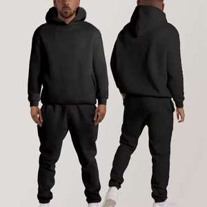 Venta al por mayor personalizado 2 piezas Unisex invierno Streetwear hombres chándales 100% algodón con capucha Joggers cordón de cierre para los deportes - Product Image 2