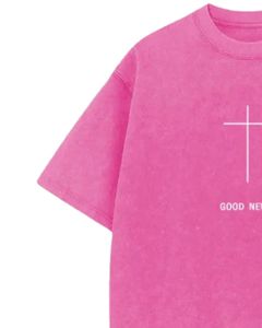 Camiseta Extra Grande de Algodón Lavado Personalizada por el Fabricante, Estampado de Cruz Rosa, Estilo Urbano, Aspecto Vintage, Venta al por Mayor Personalizada - Product Image 3