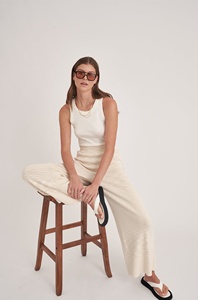 Pantalon de détente décontracté 100% Coton Uni pour l'automne, Taille haute, Teint en pièce, Séchage rapide, Coupe ajustée aux hanches, Longueur cheville, Poches au dos - Product Image 2