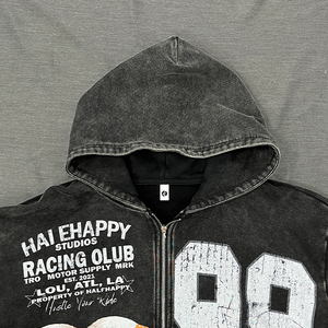 Custom Vintage Acid Wash Zip Up Diseño de impresión Oversized Boxy Fit Hoodie Streetwear Style OEM Services Fabricante mayorista - Product Image 5