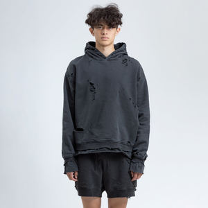 Sudadera con capucha extragrande desgastada pesada de moda para hombres Estampado de piedra lavada vintage en polar Pull-over Sudaderas con capucha en blanco al por mayor - Product Image 1