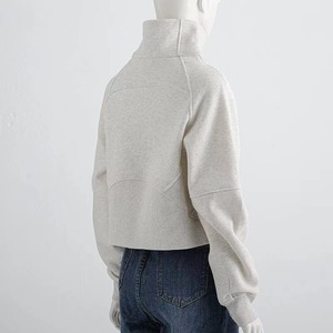 Nouveau vierge surdimensionné personnalisé sweat à capuche pour femme épaule tombante demi-fermeture éclair sweats à capuche haut court sweat femmes col montant sweats à capuche - Product Image 2