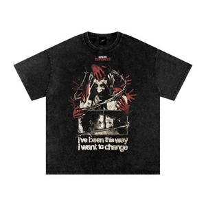 Fabricantes de Ropa Urbana, Camisetas Personalizadas Y2K de Algodón Lavado con Ácido, Diseño Gráfico Vintage, Impresión DTG, Camisetas Extra Grandes para Hombre - Product Image 1