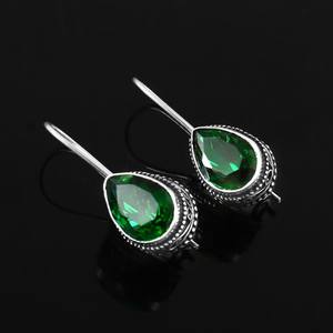 Emerald Dangle Earrings 925 Sterling Silver Minimalist Handmade Jewelry For Women Gift Wholesale Supplier - Product Image 3