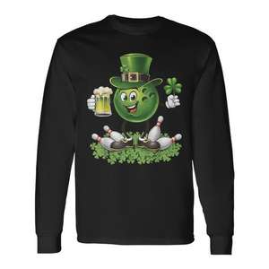 Camiseta de manga larga para amantes de la cerveza y el bolos del Día de San Patricio - Product Image 1
