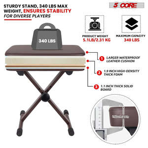 5 Core Keyboard Bench 3 Inch Padded Piano <b>Stool</b> Adjustable 20.5" Guitar Seat Heavy Duty Portable - Product Image 4