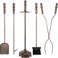 Ensemble de 5 outils de cheminée modernes en fer avec poignées, robustes, pour intérieur et extérieur, pour foyer, décoration de la maison, camping, personnalisable, haute qualité