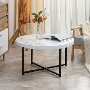 HOMCOM Table basse ronde avec dessus en MDF effet marbre et pieds en métal,? 80x45 cm, Blanc - Product Image 2