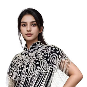 Tenue élégante burlesque, perles à paillettes pour soirées club festives-belle cape droite attache le cou broderie - Product Image 1