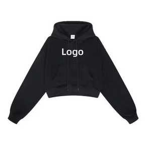 High Quality Cotton <b>Women</b> Zipper-Up Hoodie Custom Logo Plain Short Autumn Summer Street Wear Crop <b>Top</b> - Product Image 1