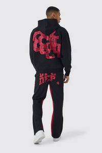 Survêtement Homme Lourd Lavage à l'Acide Empilé avec Impression Bouffante Logo 100% Coton Pantalon Evasé et Sweat à Capuche Boxy pour l'Hiver - Product Image 2