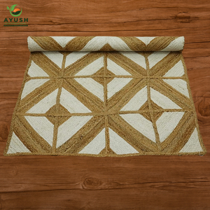 พรมปูพื้นทรงสี่เหลี่ยมทำจากวัสดุปอกระเจาและผ้าฝ้ายพรมถักด้วยมือแบบกำหนดเองสำหรับห้องนั่งเล่น - Product Image 2