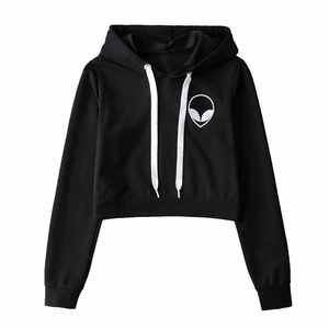 2024 Vintage Chic Alien brodé femmes pull à capuche tissu tissé nouvelle mode sweat court avec Logo avant pour l'hiver - Product Image 1