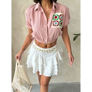 Blusa de Algodón con Bolsillos Bordados en Color Rosa Polvo para Mujer, Estilo Casual, Marca TOPSHOW, para Pedidos al por Mayor - Product Image 4