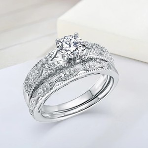 Customized Luxury 925 <b>Sterling</b> <b>Silver</b> <b>Wedding</b> <b>Band</b> Ring for Women 14K White Gold VVS Moissanite Diamond Pearl Classic Parties - Product Image 5