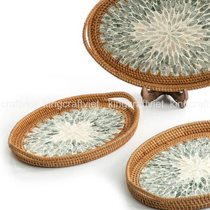 ถาดหวายทำมือสไตล์โบโฮ ประดับมุกทรงสี่เหลี่ยมผืนผ้า ถาดหวายสานตกแต่งโต๊ะ ถาดเสิร์ฟ ผลิตโดย KingCraftViet - Product Image 2