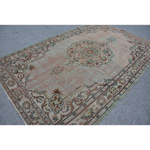 Tapis turc vintage écologique classique beige brun 6,4 x 10 pieds grand format patchwork en laine à poils moyens rectangulaire pour salle à manger - Product Image 2