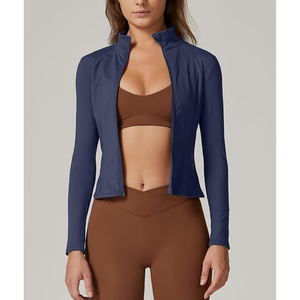 Femmes léger ajusté 2024 athlétique entraînement fermeture éclair vestes faux col roulé automne sweats à capuche vêtements avec poches - Product Image 1