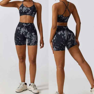 Ensemble de yoga 2 pièces pour femmes, taille haute, bretelles croisées, col carré, 100% polyester, séchage rapide, vêtements de sport - Product Image 2