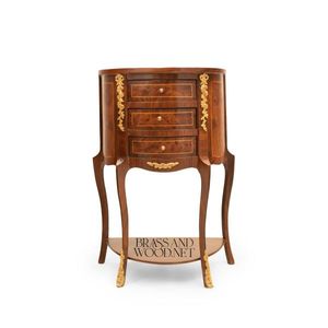 Commode de chevet demi-lune classique en bois avec tiroirs à façade incurvée et accents dorés, meuble de luxe artisanal - Product Image 2