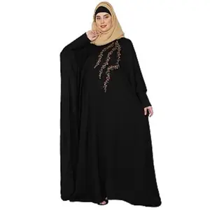 Fancy Best Quality Clothing Ware Beautiful Black Color With Light Pink Color Hijab New Design Modern Abaya