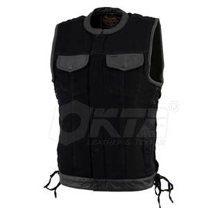 เสื้อกั๊กหนังสีทึบสำหรับผู้ชายเสื้อกั๊กหนังระบายอากาศแขนกุดแบบสตรีท - Product Image 4