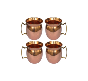<b>Set</b> of 4 Copper <b>Mug</b> Cups with Unique Brass Handle for Healthy Drinks with Stylish Design - Product Image 1