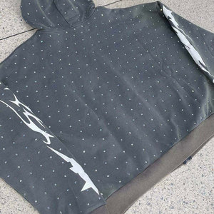 Factory Custom Embroidery Patch Printing Rhinestone Acid Wash Full <b>Zip</b> up <b>Hoodie</b> for Men Heavyweight French Terry Winter - Product Image 3