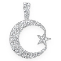 Pendentif Hip Hop Iced pour Homme en Or Blanc 10 carats plaqué, avec Moissanite Pavé Croissant de Lune et Étoile, Tendance, 0.85CTW, Haute Qualité GRA