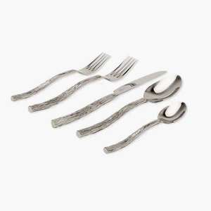 Premium American Style Stainless Steel Cutlery With Elegant Golden Handled Accents 5 Pcs Set Silver - Product Image 3